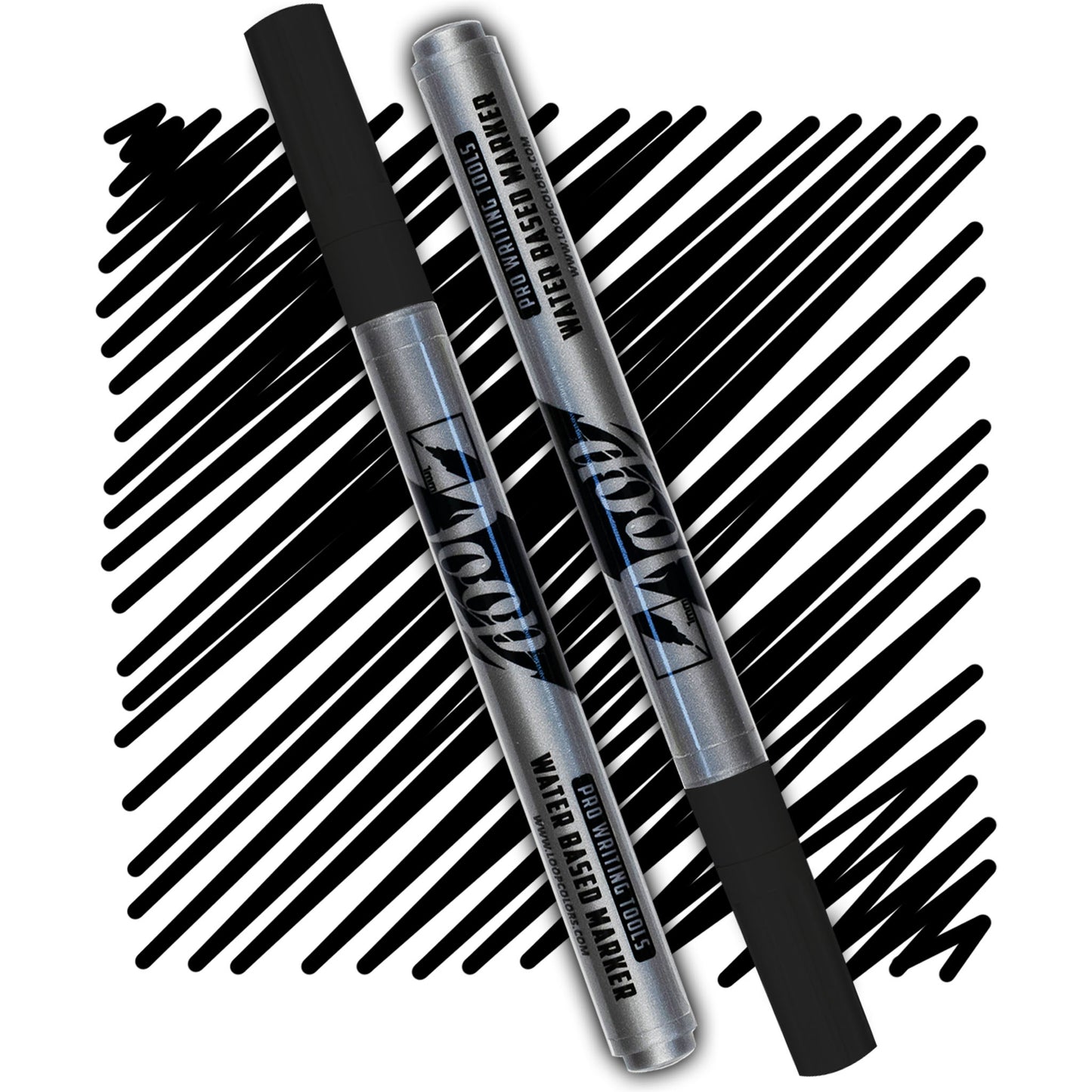 loop marker in black, grey body on a black swatch.