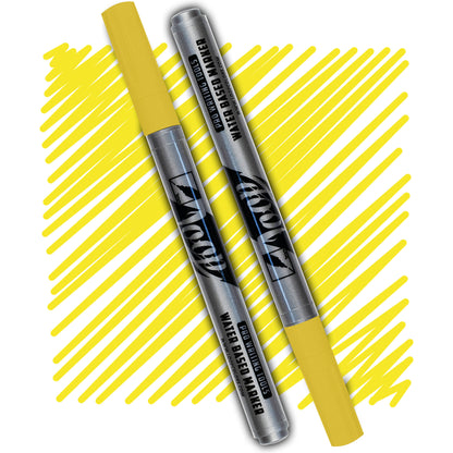loop marker with a yellow cap ,grey body and black text on a yellow swatch