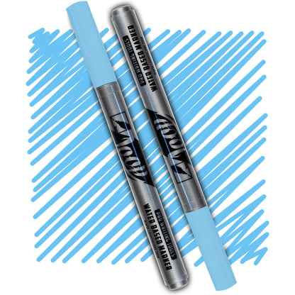 loop marker with a light blue cap ,grey body and black text on a light blue swatch