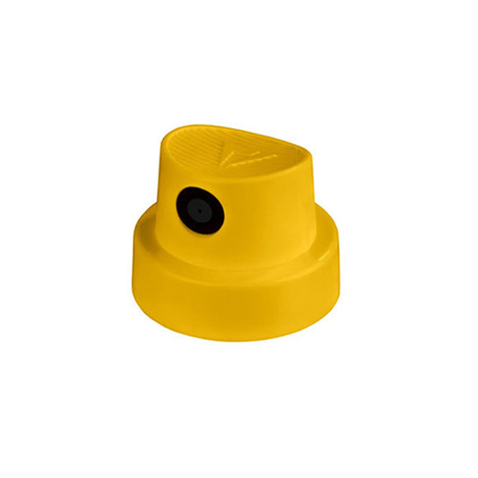 yellow cap with a black dot