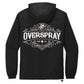 black windbreaker with a white  vintage overspray logo print