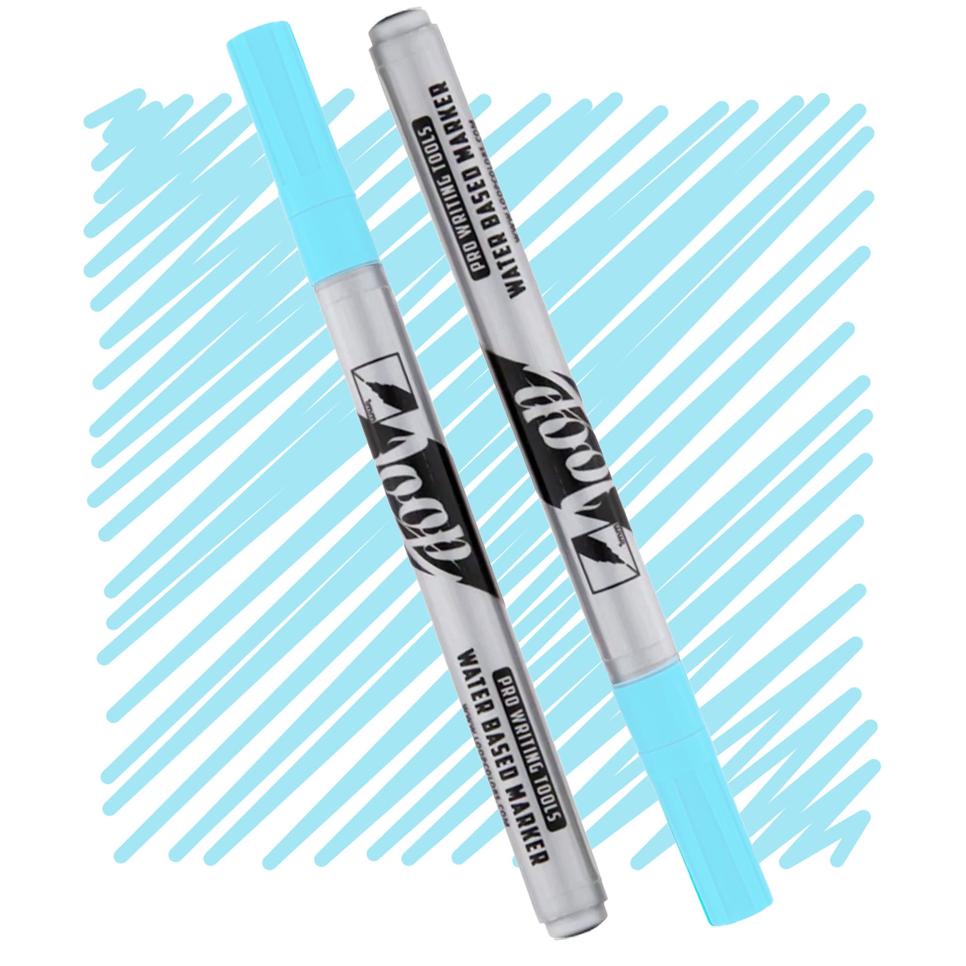 loop marker with a light blue cap ,grey body and black text on a light blue swatch