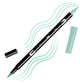 Alice Blue Tombow double-headed brush-pen with a flexible nylon fiber brush tip and a fine tip against a white background with Alice Blue strokes