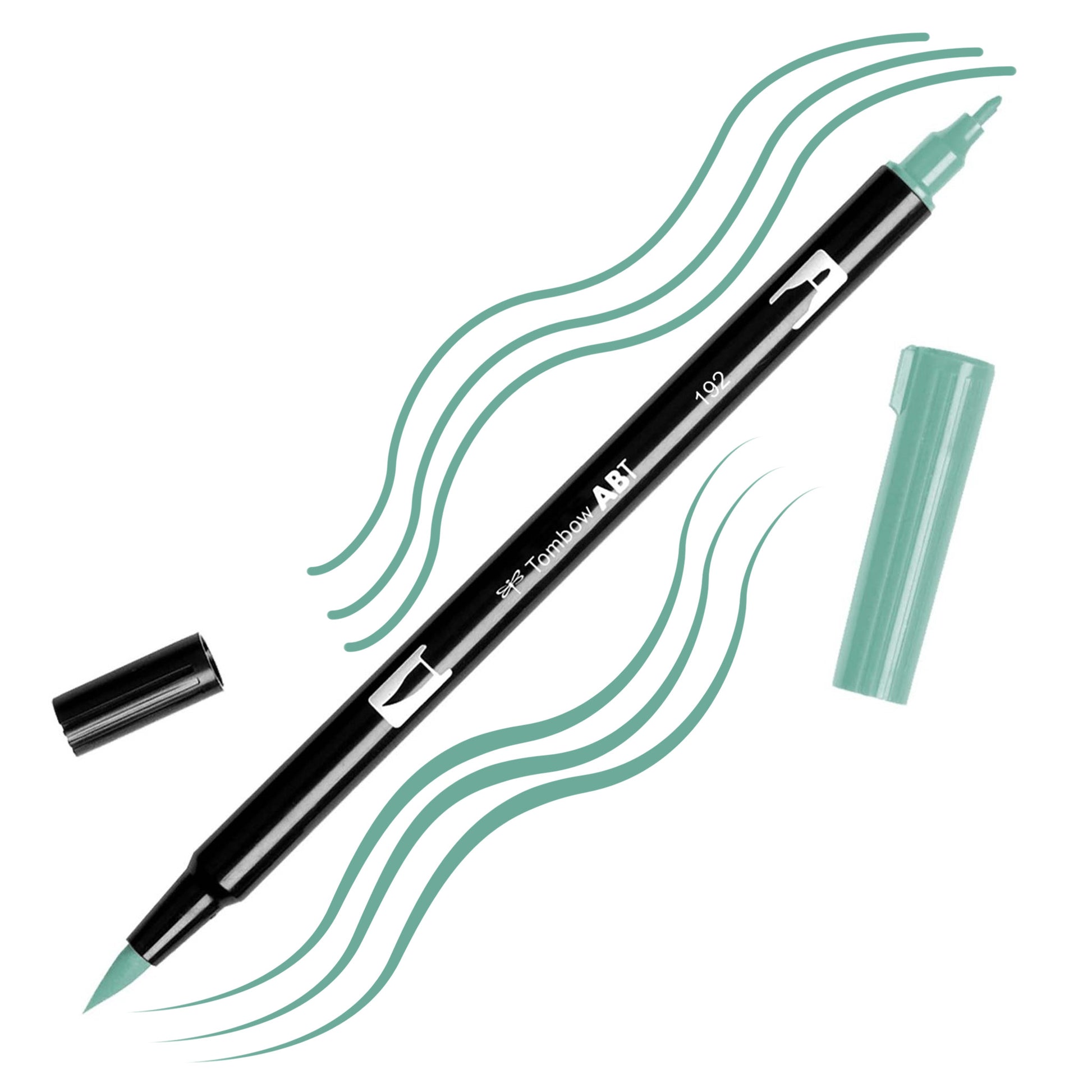 Asparagus Tombow double-headed brush-pen with a flexible nylon fiber brush tip and a fine tip against a white background with Asparagus strokes
