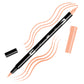 Coral Tombow double-headed brush-pen with a flexible nylon fiber brush tip and a fine tip against a white background with Coral strokes
