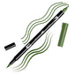 Dark Jade Tombow double-headed brush-pen with a flexible nylon fiber brush tip and a fine tip against a white background with Dark Jade strokes