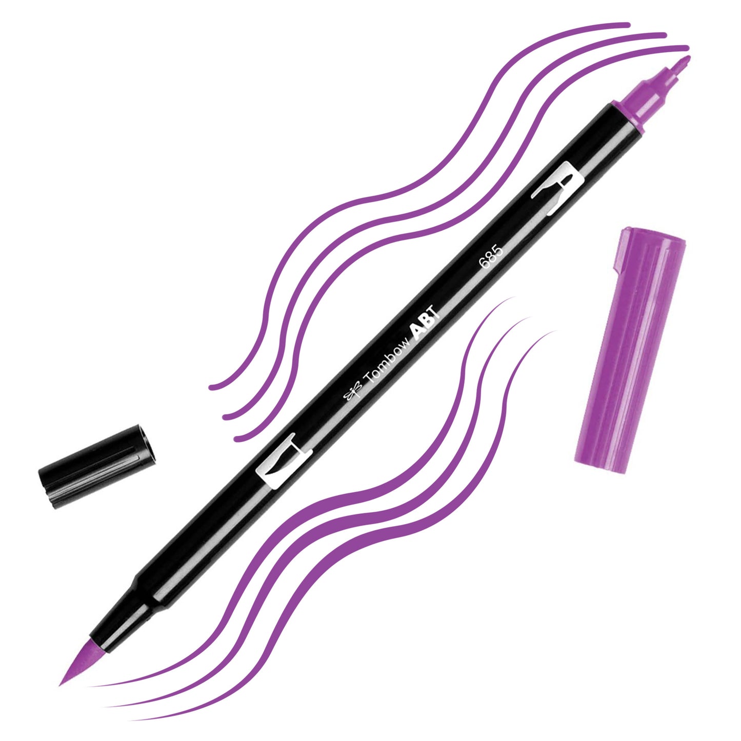 Deep Magenta Tombow double-headed brush-pen with a flexible nylon fiber brush tip and a fine tip against a white background with Deep Magenta strokes