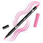 Hot Pink Tombow double-headed brush-pen with a flexible nylon fiber brush tip and a fine tip against a white background with Hot Pink strokes