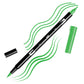 Light Green Tombow double-headed brush-pen with a flexible nylon fiber brush tip and a fine tip against a white background with Light Green strokes