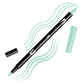 Mint Tombow double-headed brush-pen with a flexible nylon fiber brush tip and a fine tip against a white background with Mint strokes