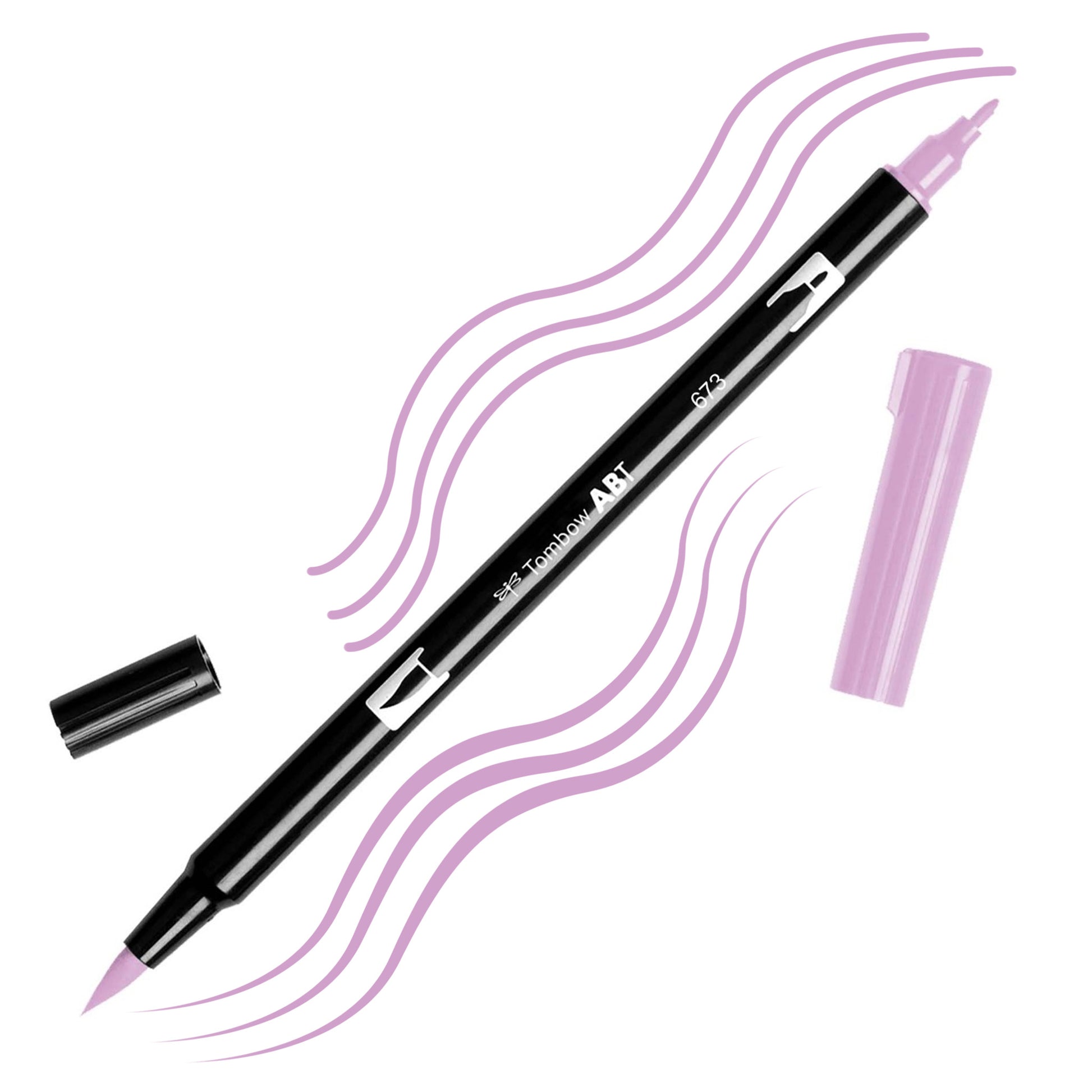Orchid Tombow double-headed brush-pen with a flexible nylon fiber brush tip and a fine tip against a white background with Orchid strokes