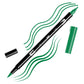 Sap Green Tombow double-headed brush-pen with a flexible nylon fiber brush tip and a fine tip against a white background with Sap Green strokes