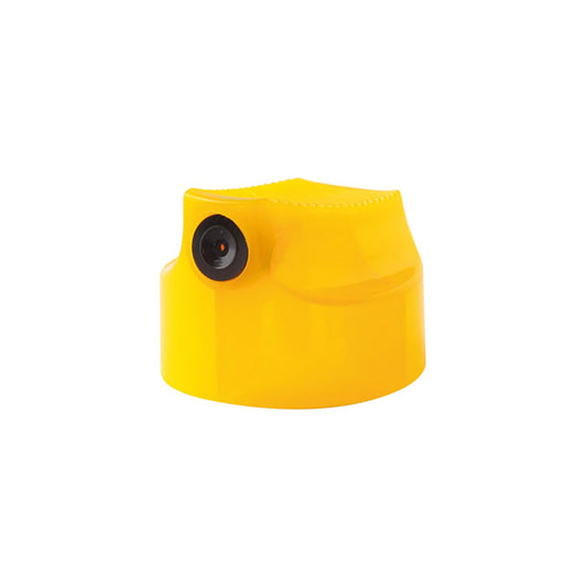 transparent yellow cap with a black dot