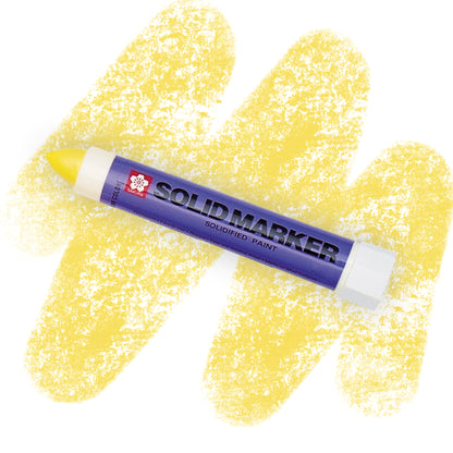 A yellow marker with a purple label that reads " SOLID MARKER" with a yellow crayon swatch.
