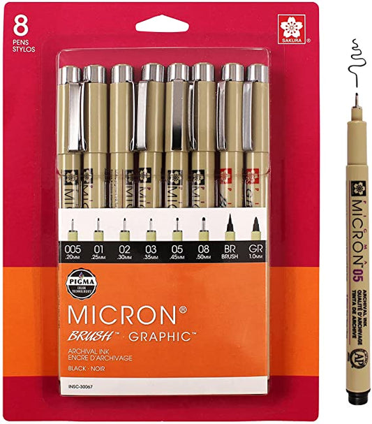 Sakura Micron Liners Blk 8 Pc