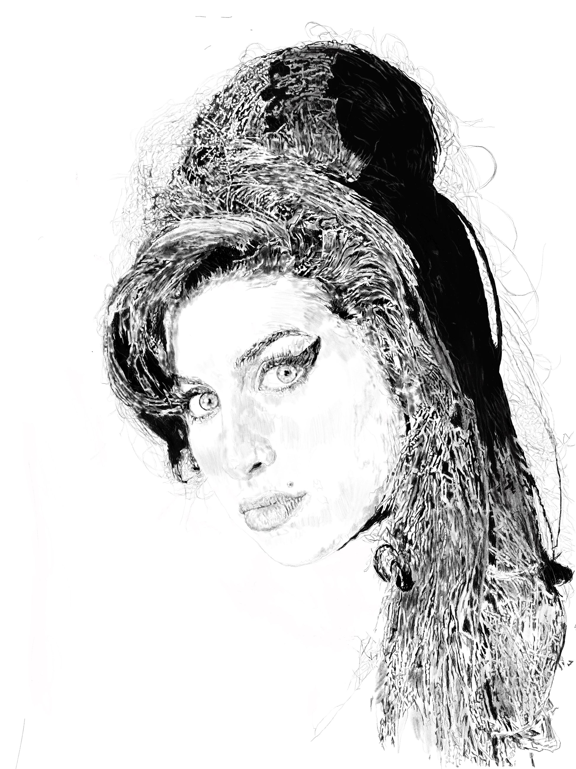 Loose pen drawing of Amy Winehouse