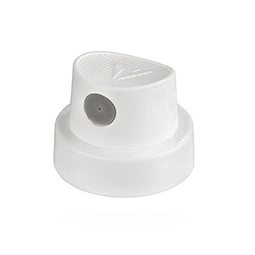 A white spray paint cap with a grey circle in the center.